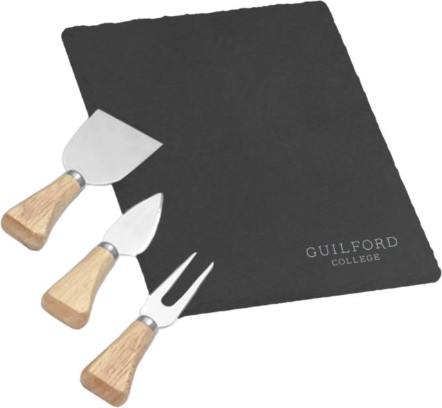 Guilford College 4 Piece Slate Cheese Serving Set Guilford College Wordmark - No Shadow Engraved - ONLINE ONLY